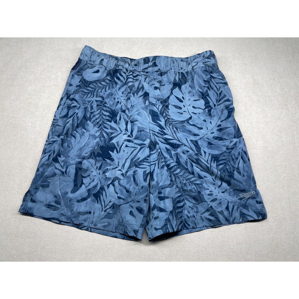 Speedo Swim Trunks Mens Small Blue Leaf Print Lined Pockets
